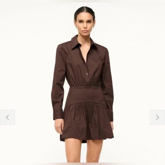 STAUD Rocco Bottom Chocolate Long Sleeve Mini Dress Size 8 - Picture 1 of 12